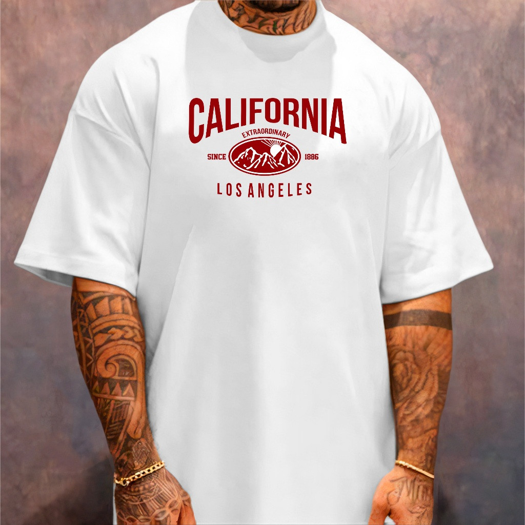 [Camiseta Premium em Algodão Puro]GXG Camiseta Oversized Streetwear Masculina Gola Alta California