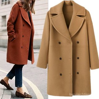 Europeu americano outono inverno Plus Size Cross-Border casaco de lã feminino duplo Breasted meados de comprimento blusã
