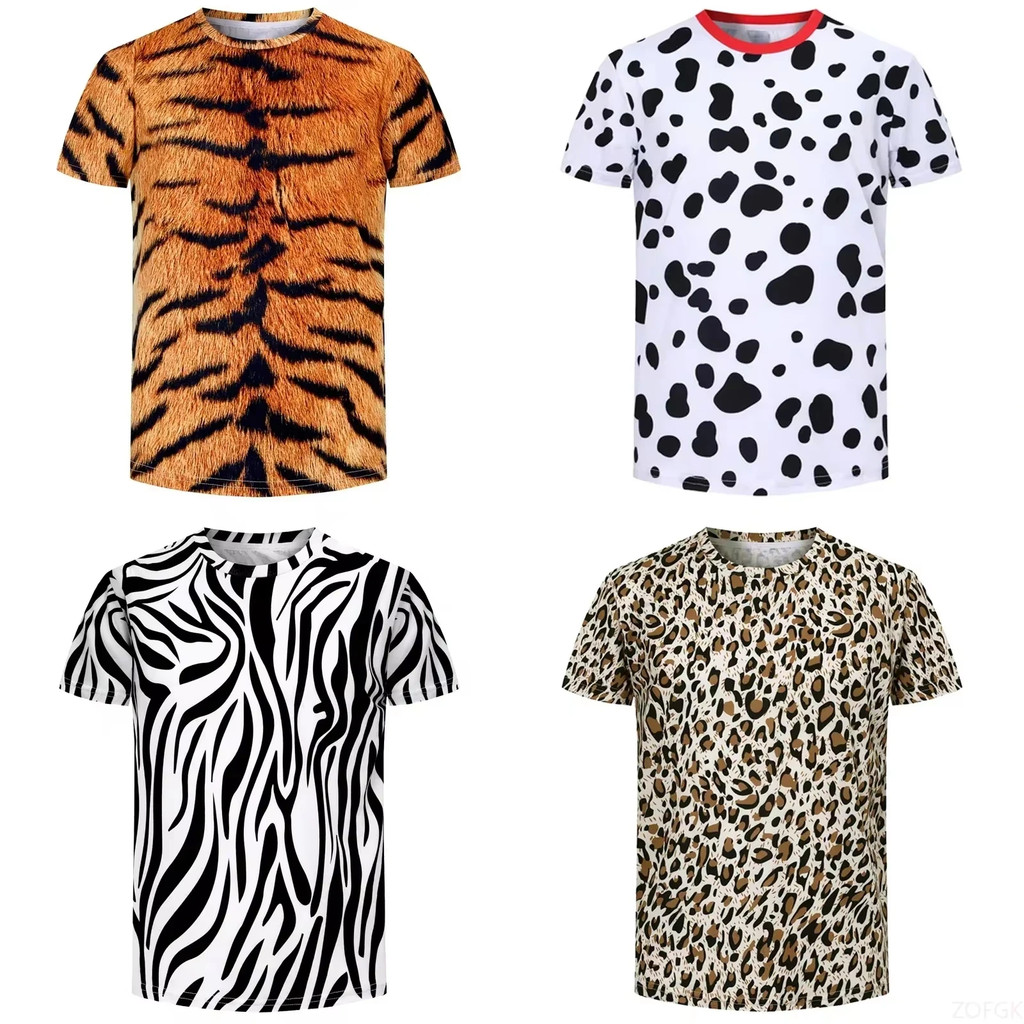 Pele De Tigre Leopardo Impressão Engraçado Camiseta Masculina Meninos Meninas Manga Curta Camisetas 2-10Y Verão Crianças
