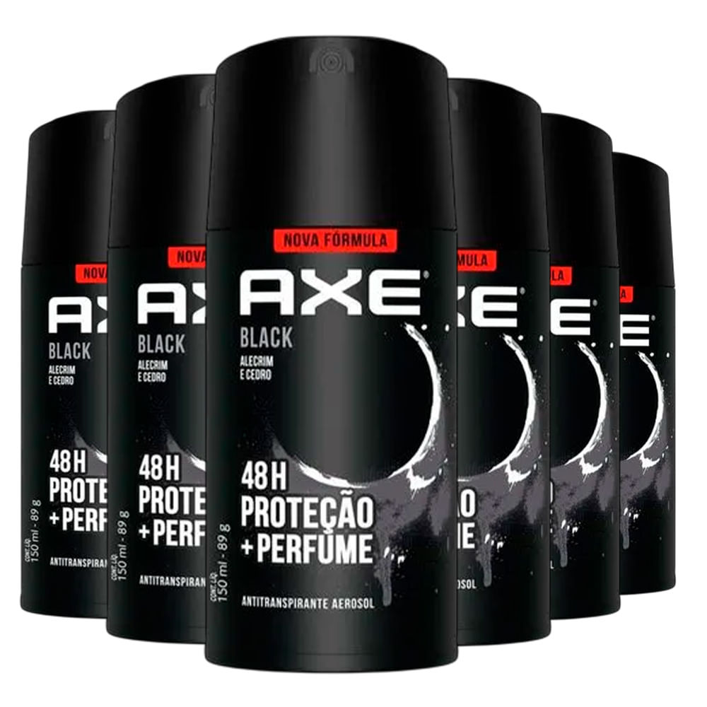 Kit Desodorante Antitranspirante Aerosol Axe Black 90g - 6 unidades