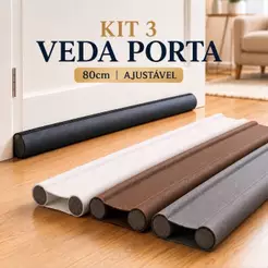 Kit C/ 1, 2, 3 Veda Porta Ajustável Protetor Rolinho Duplo Impermeável 80cm Anti Insetos Vento Poeira Vedação Fresta