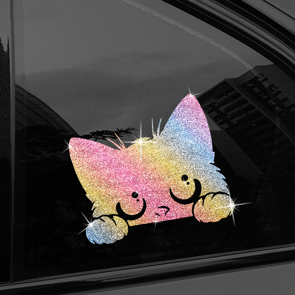 1 Unidade Espreitando Adesivo De Vinil Com Glitter Arco-Íris De Gato Fofo , Autoadesivo , Oculta Arranhões , Fácil Casca