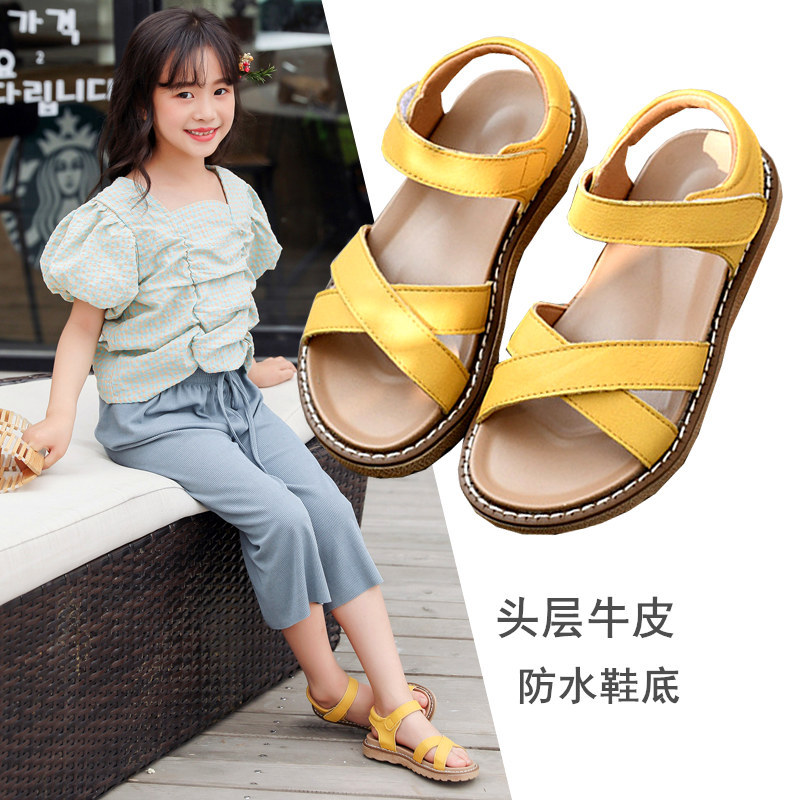 Meninas sandálias de couro verão sapatos praia princesa couro macio sola macia sapatos de bebê 2025 novas meninas respir