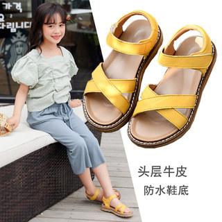 Meninas sandálias de couro verão sapatos praia princesa couro macio sola macia sapatos de bebê 2025 novas meninas respir