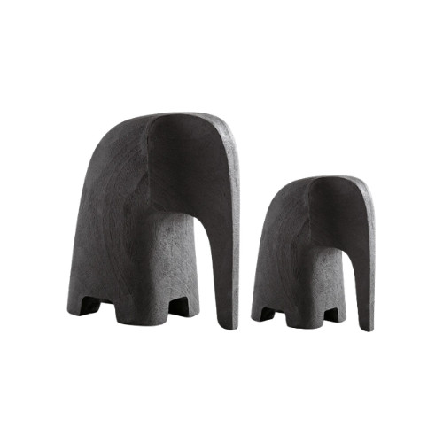 Kit Esculturas Decorativas de Elefantes em Resina Preta Conjunto 2 Peças Símbolo de Sorte Prosperidade e Elegância