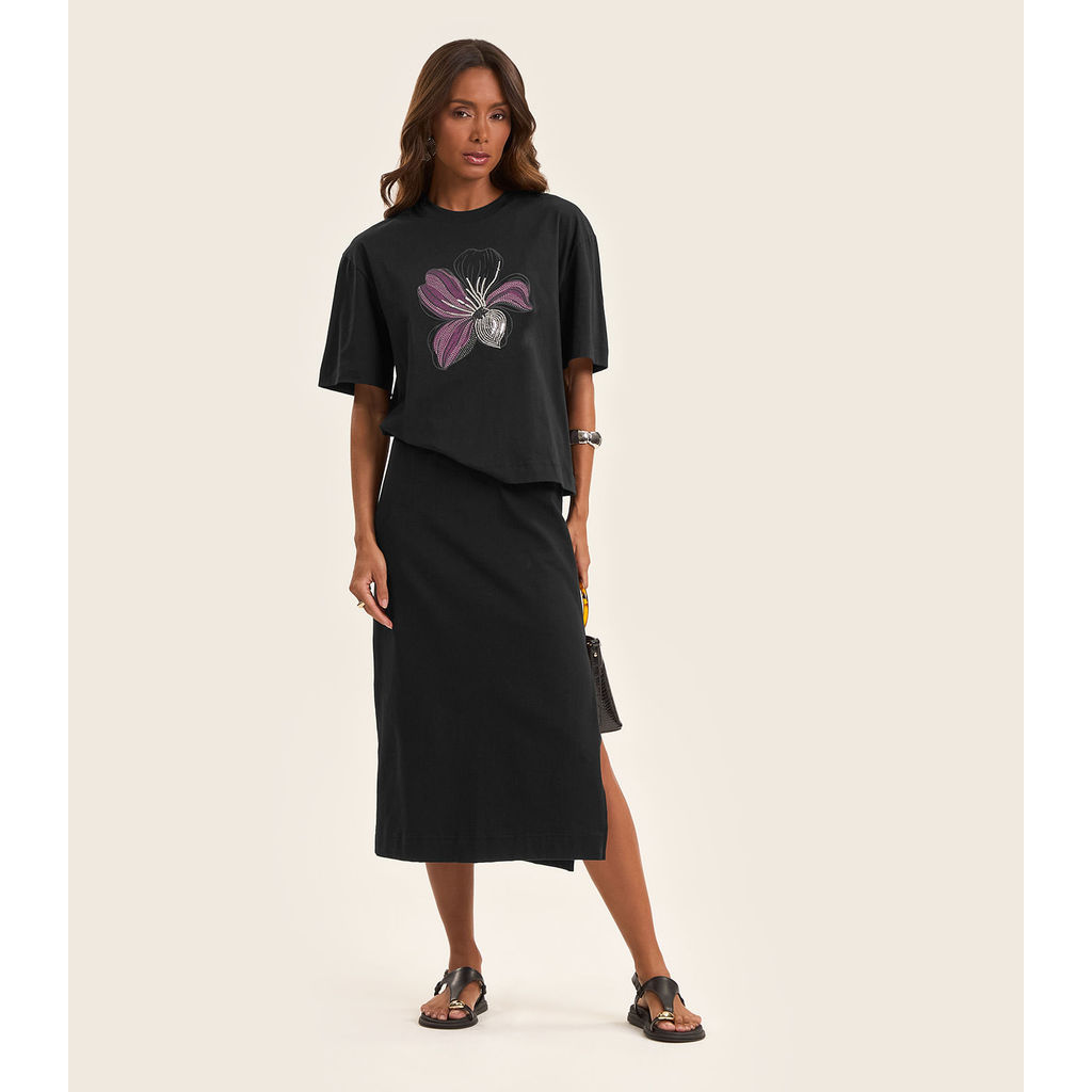 Saia Midi Feminina em Malhão Rovitex Preto