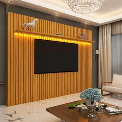 Painel Ripado para TV até 90 Polegadas 100% MDF com LED 228,8CMX217CM Nobre Marrom Sim