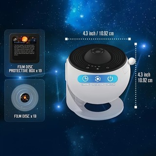 Projetor Galaxy, projetor Star Galaxy Light, com botões ajustáveis, projetor de galeria astronômica de 13 filmes, 360°Ro