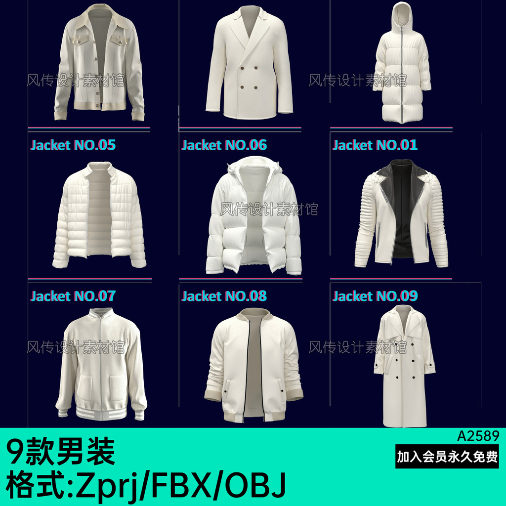 C clo3d/FBX/OBJ roupas masculinas estilo roupas zprj jaqueta acolchoada jaqueta MD roupas modelo 3d