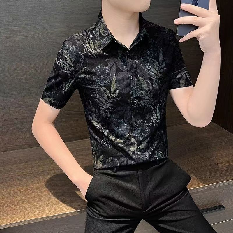 ❤Novidades❤❤ 2025 camisa floral masculina de manga curta moda High-End sentimento bonito Casual simples único temperamen