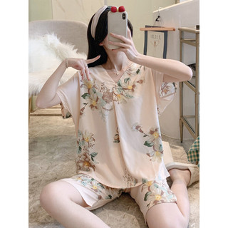Mãe pijamas feminino 2026 novo estilo feminino algodão seda Homewear terno de meia-idade idosos de manga curta de duas p