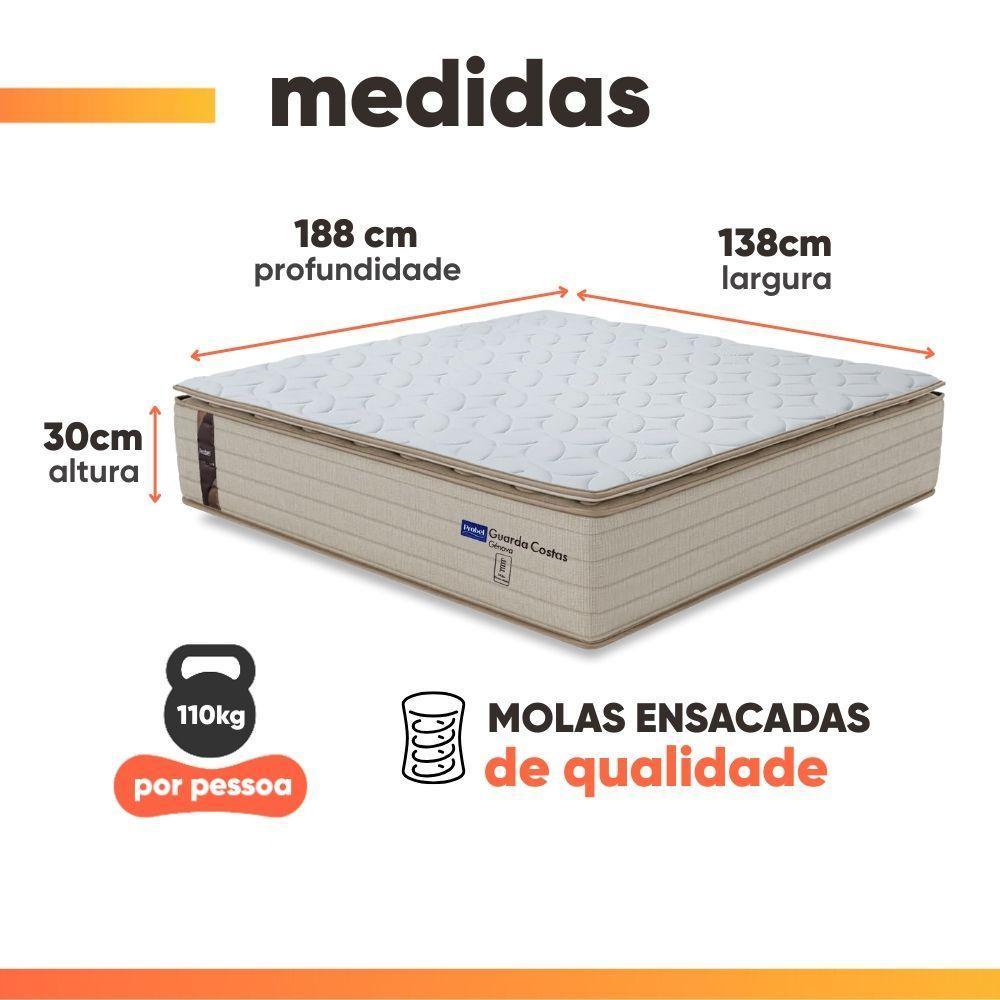 Cama Box Baú Casal Probel Molas Ensacadas Pillow Top 138x188x71cm Guarda Costas Genova Branco/bege — imagem 2 de 2