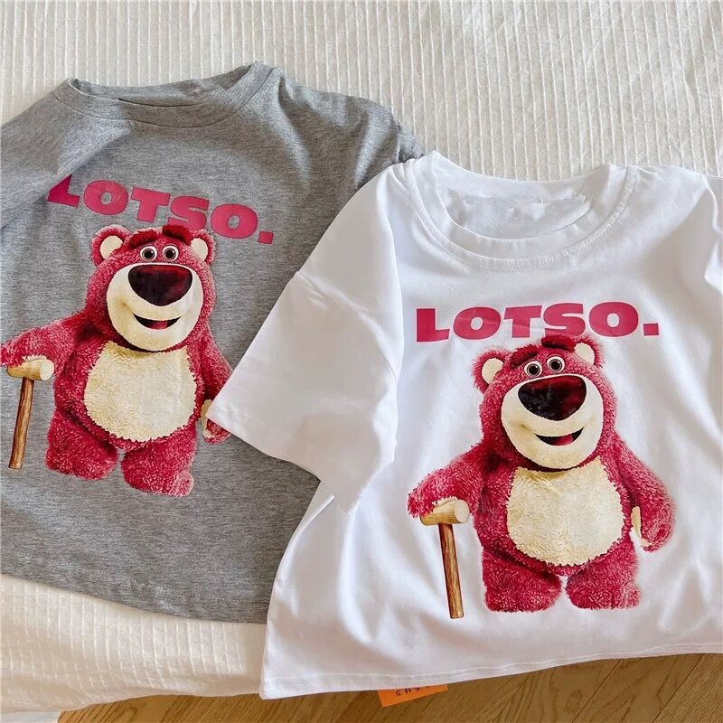 100% algodão crianças camiseta de manga curta verão morango urso impressão dos desenhos animados meninos meninas bebê bo