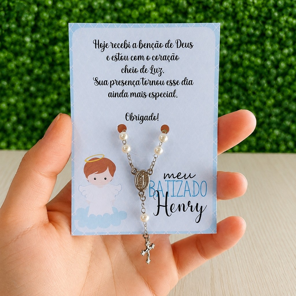 Cartões lembrancinha de batizado com Mini Terço Crisma Eucaristia 5/10/15 unid