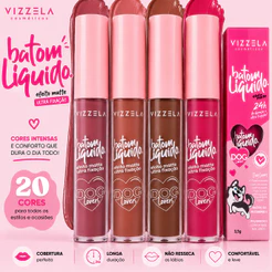 Batom Líquido Matte Vizzela Dog Lovers 3,5g Longa Duração 24 Horas Maquiagem