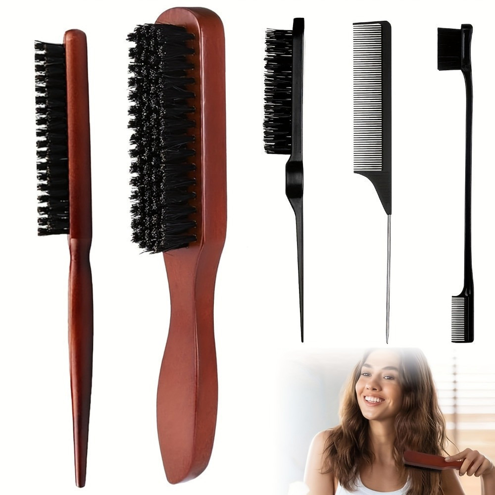 Kit 5 Peças Escova e Pente de Cabelo Conjunto Unissex para Pentear Desembaraçar e Modelar