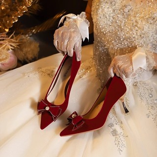 Nicho vermelho sapatos de casamento feminino chinês torrar roupas de salto alto vestido de casamento noivado mulheres gr