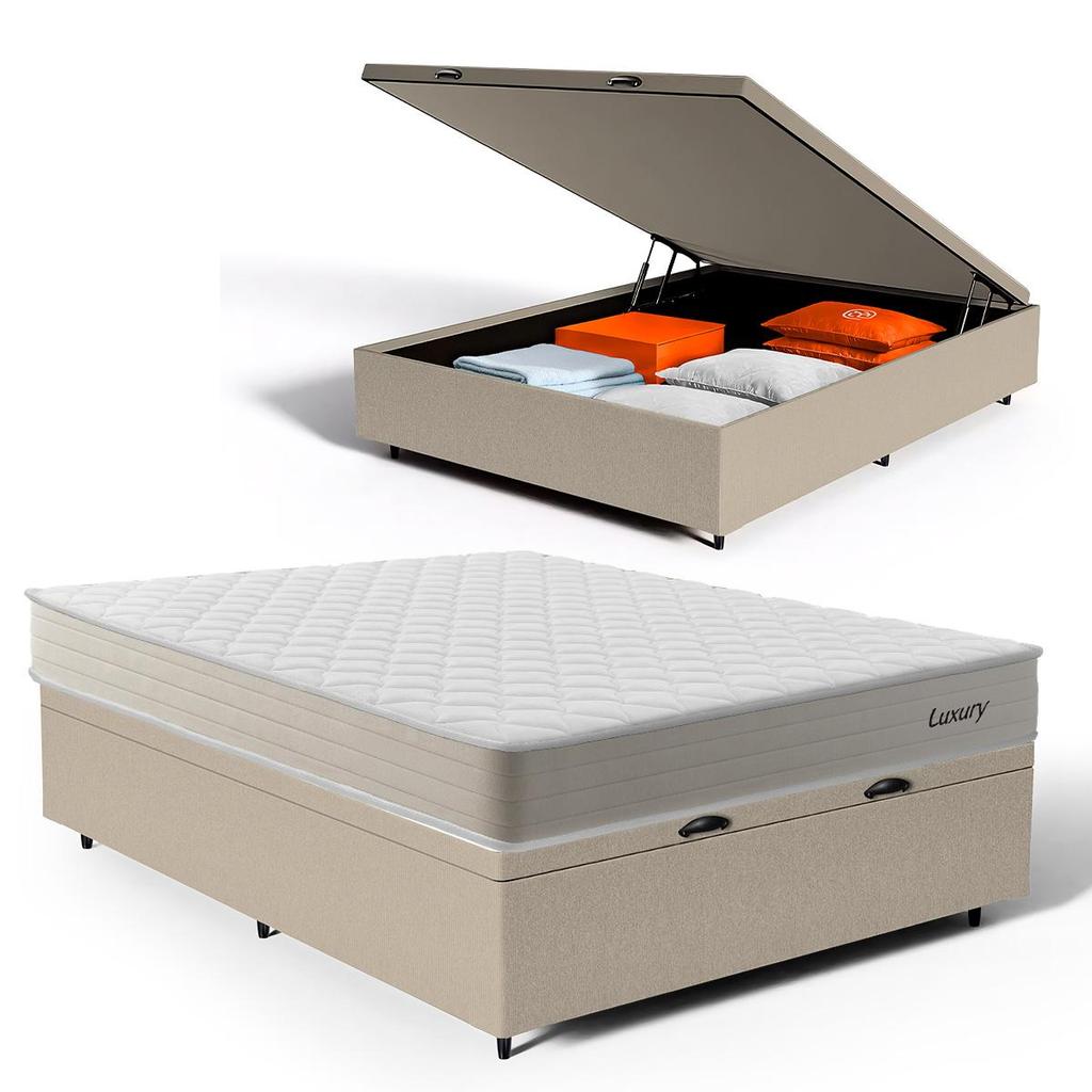 Cama Box Baú Casal com Colchão de Molas Ensacadas Luxury 138x188x62cm