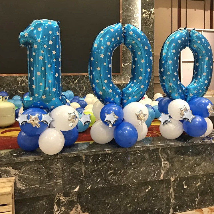 Bebê cem dias 100 número coluna estrada guia palco decoração arranjo tamanho grande filme de alumínio número balão azul 