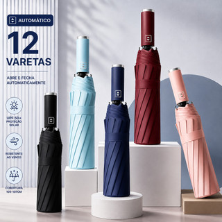 Guarda-Chuva Automático Dobrável UPF50+ 12 Varetas Duplas 105cm Proteção UV Reforçado