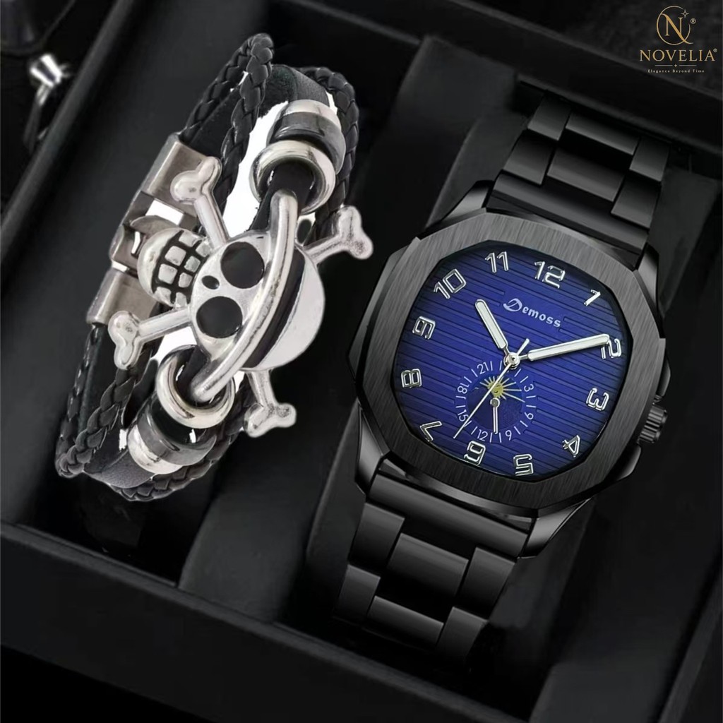 Relógio crânio pulseira conjunto relógio simples Casual banda de aço não mecânico relógio de quartzo Digital