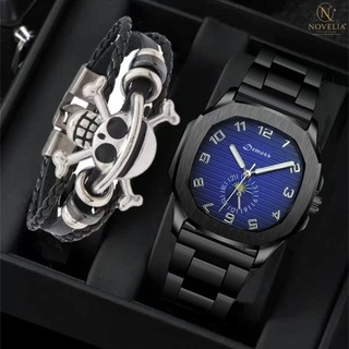 Relógio crânio pulseira conjunto relógio simples Casual banda de aço não mecânico relógio de quartzo Digital
