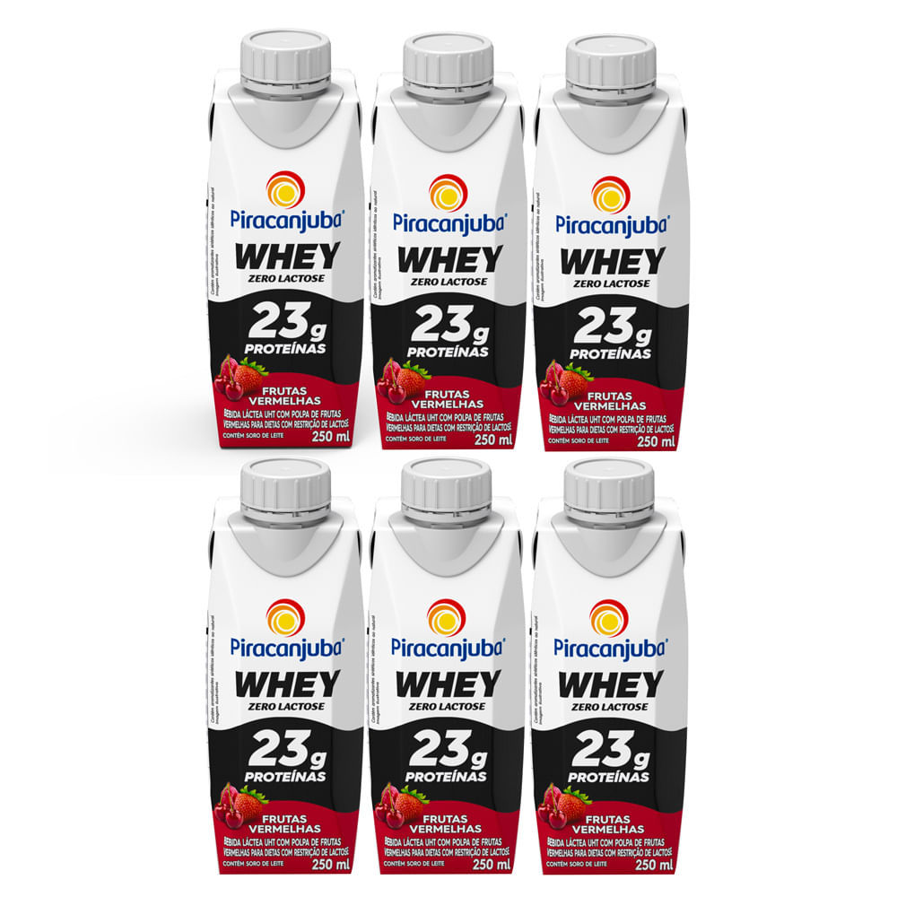Kit 6 Bebida Láctea Piracanjuba Whey Zero Lactose com 23g de Proteína Sabor Frutas Vermelhas 250ml