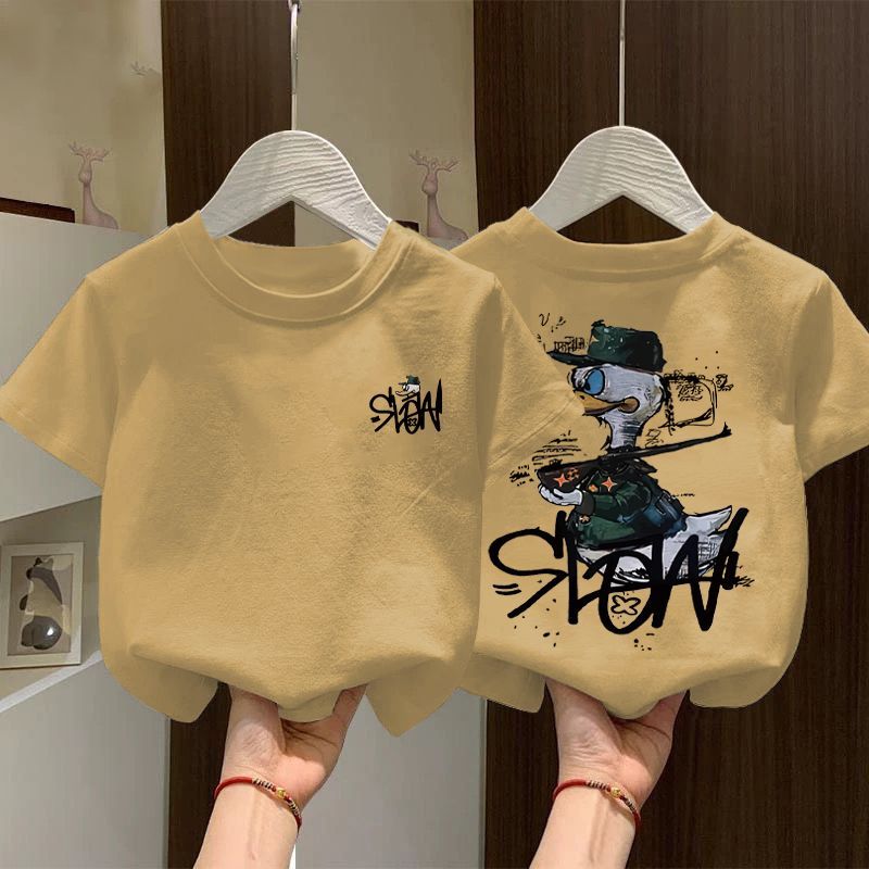 Meninos puro algodão de manga curta camiseta 2025 verão versão coreana moda grandes crianças soltas meninos dos desenhos