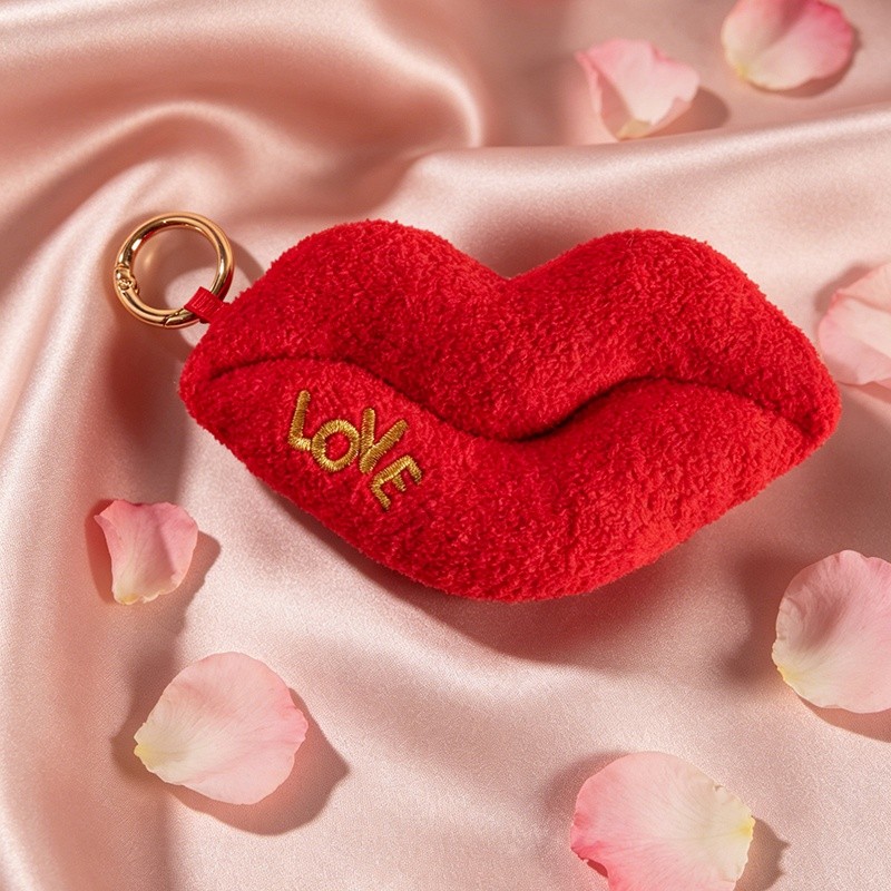 Criativo amor lábio vermelho boneca brinquedo de pelúcia boneca casal saco pingente chaveiro presente do dia dos namorad