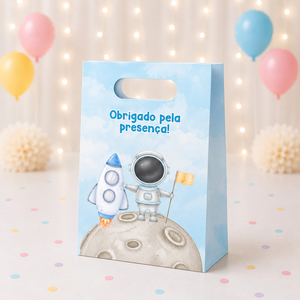 Sacolinha Personalizada Astronauta Aquarela Lembrancinha de festa infantil