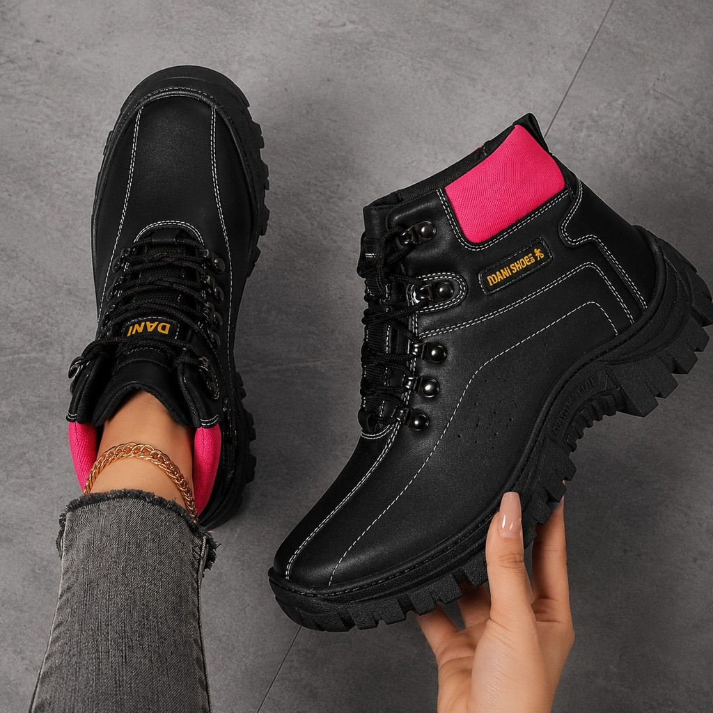 Botina Adventure Feminina Bota Coturno Cano Curto Solado Tratorado Confortável Casual Dia a Dia