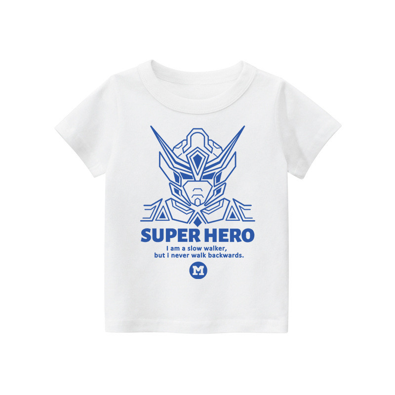 Moda menino menino bebê puro algodão manga curta camiseta médio pequeno crianças legal bonito Mecha adolescente menino t