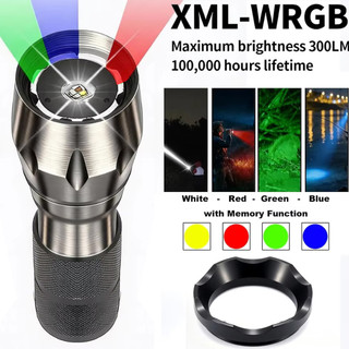 WRGB vermelho/verde/azul/branco lanterna tática LED retrátil foco lanterna liga de alumínio tipo-c recarregável