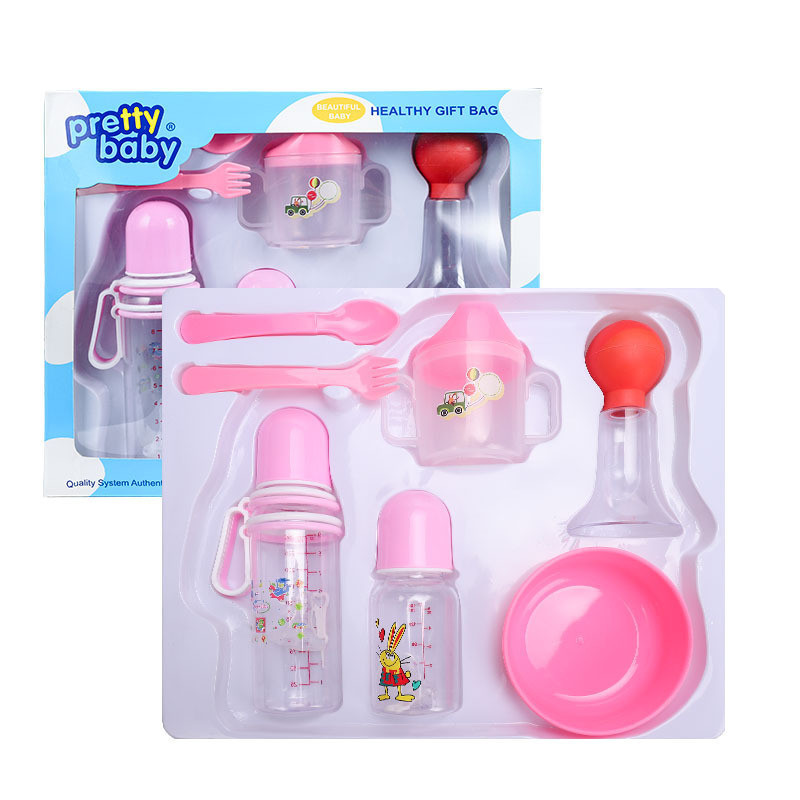 Garrafa de bebê mãe bebê conjunto garrafa de bebê talheres garfo colher conjunto de 7 peças caixa de presente bebê PP Si