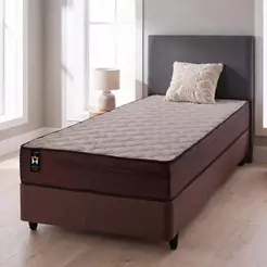 Conjunto Cama Box Espuma Atlanta Marrom Solteiro 88x188x62
