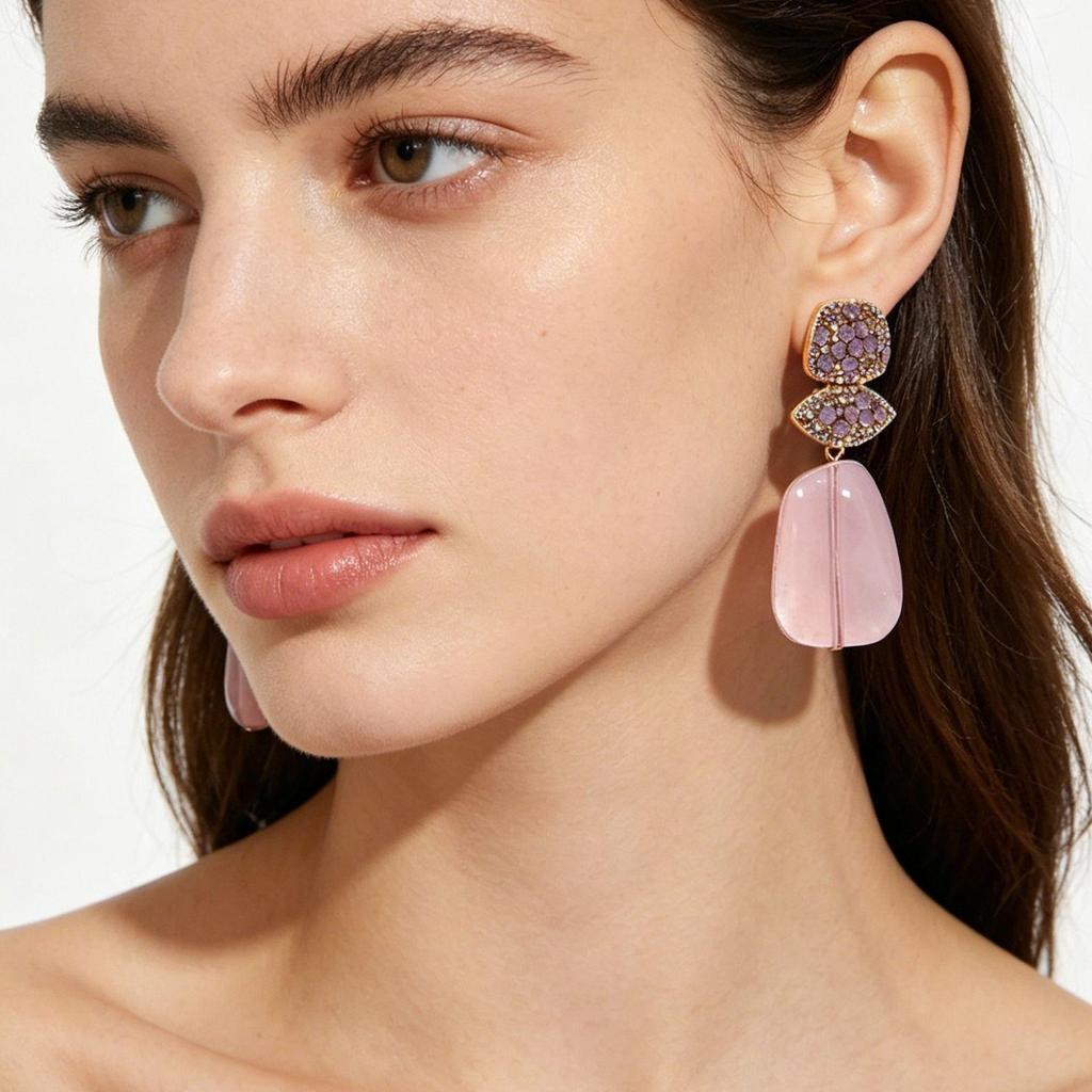 Brincos medievais pedra rosa geléia Pavé cheio de diamante cor diamante cogumelo brincos doce bonito All-Match brincos
