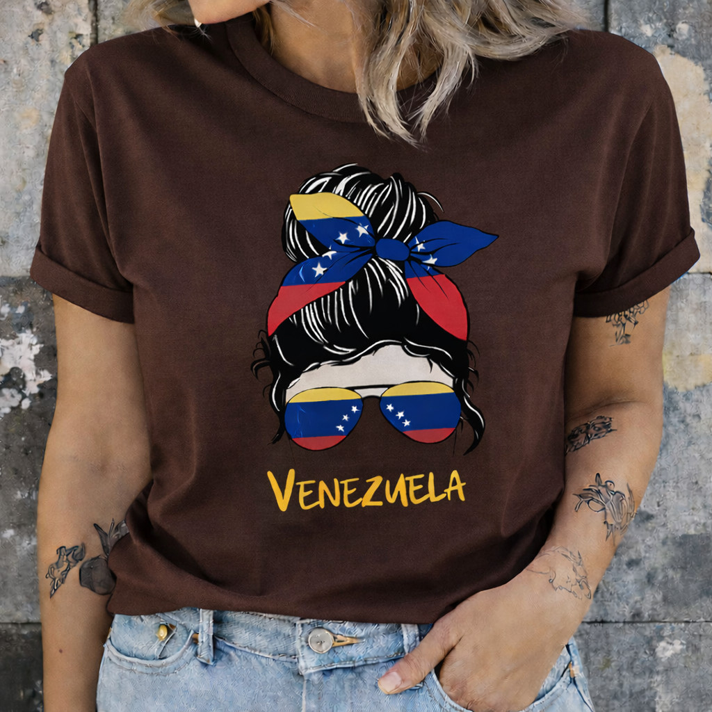 Camiseta Feminina Estampa Bandeira Camisa Venezuela  Algodão Confortável Casual