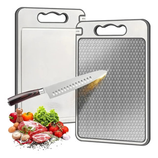 Tábua de Corte Higiênica Antiderrapante, de Inox, com Canaleta e Afiador para Carnes e Legumes