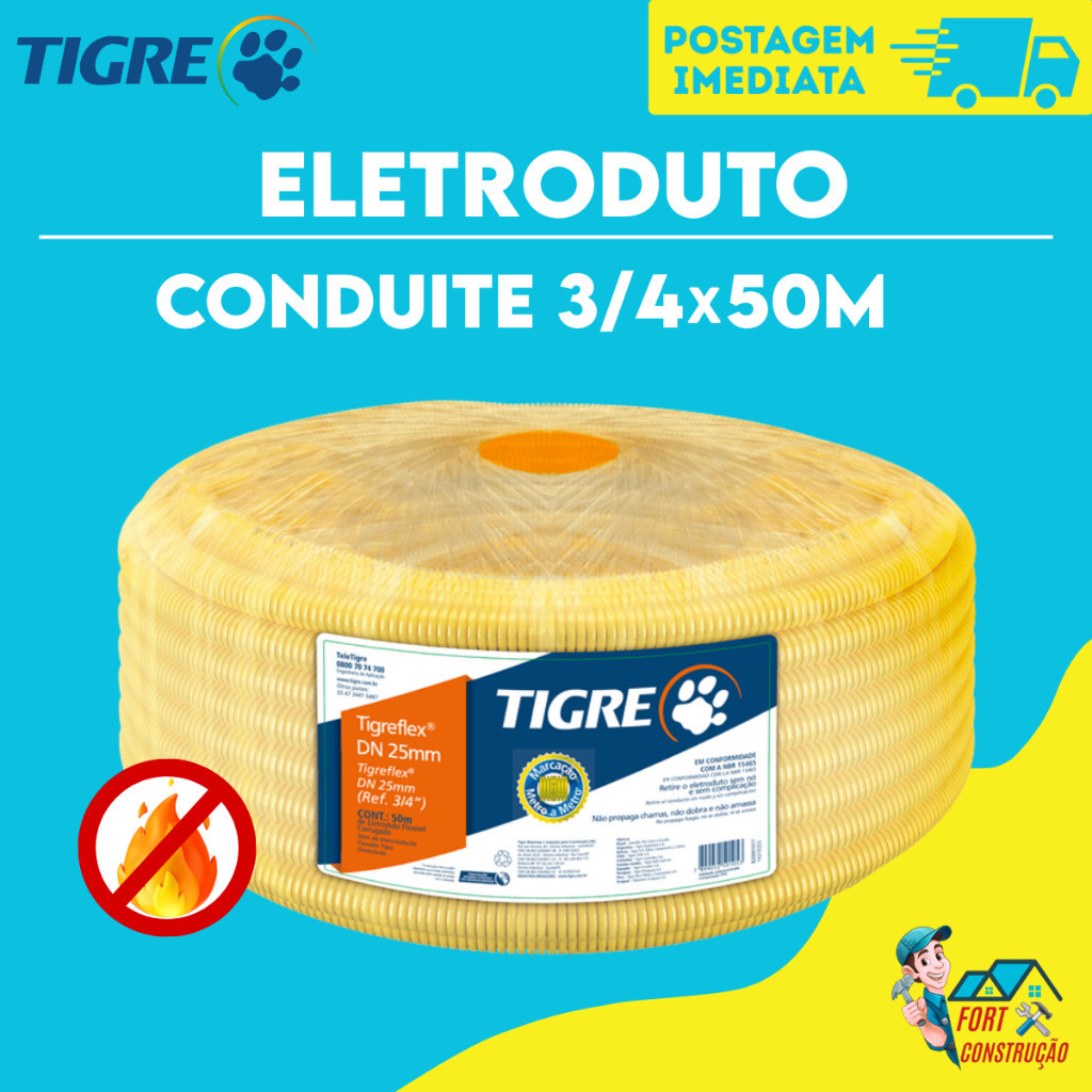 Conduite 3/4 X 50m Eletroduto Tigre Plastilit  Krona Original Rolo Mangueira Corrugada