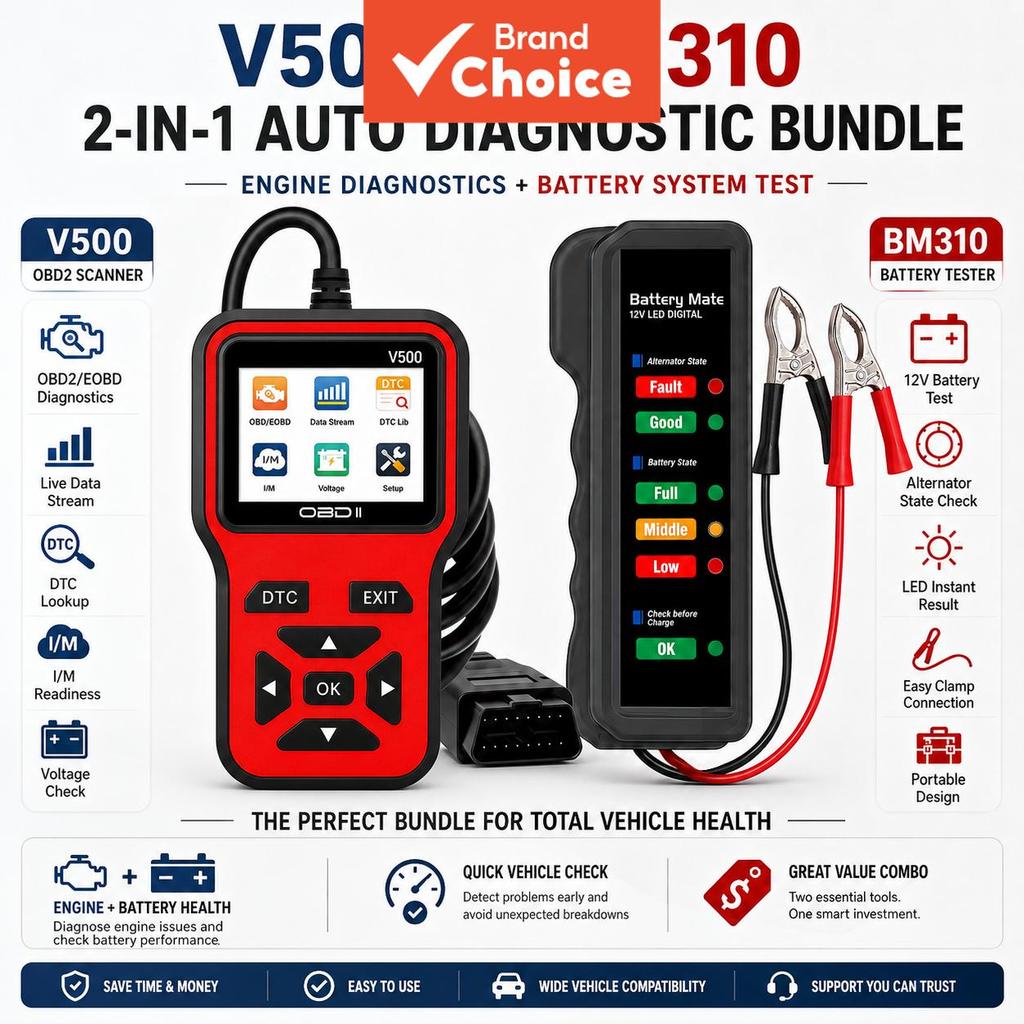 Scanner De Leitor De Código V500 Obd2 Com Testador De Bateria Bm310 Conjunto De Ferramentas De Teste De Tensão De Diagnó