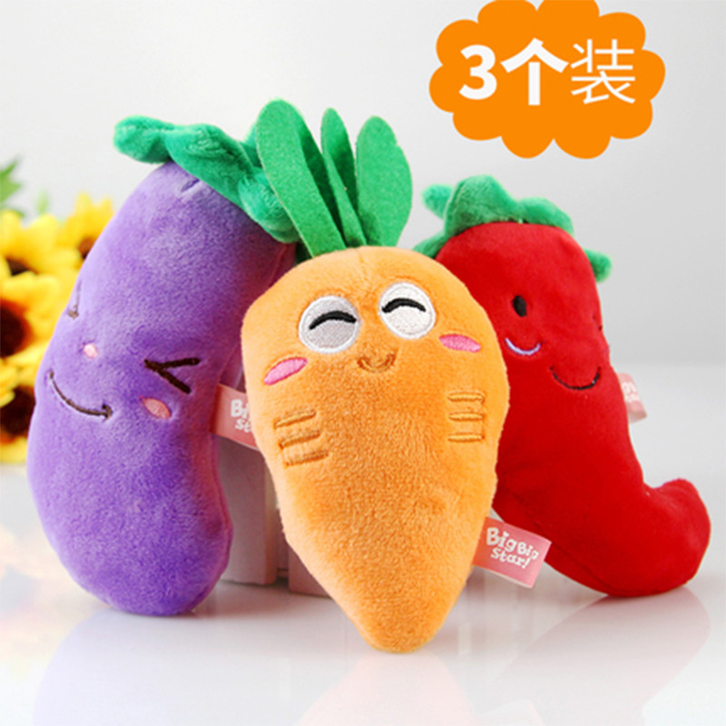 Brinquedos para cães, pacote de 3 peças, frutas, vegetais, brinquedos sonoros, brinquedos de pelúcia para animais de est