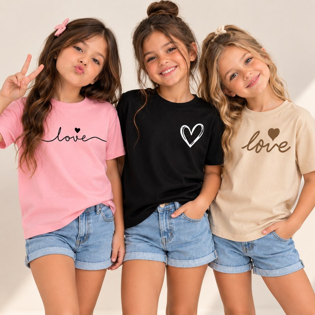 Kit 3 Camisetas Femininas Infantil 100% Algodão Estampadas Menina T-Shirt Básica Estilosa Blogueirinha