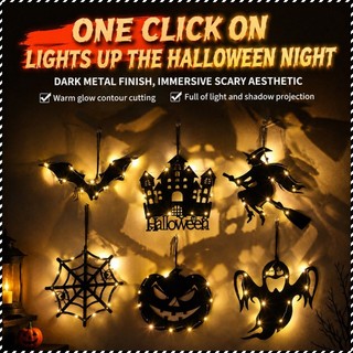 Decorações de Halloween para pendurar: abóbora, fantasma, morcego, teia de aranha, luzes de LED, enfeites assustadores p
