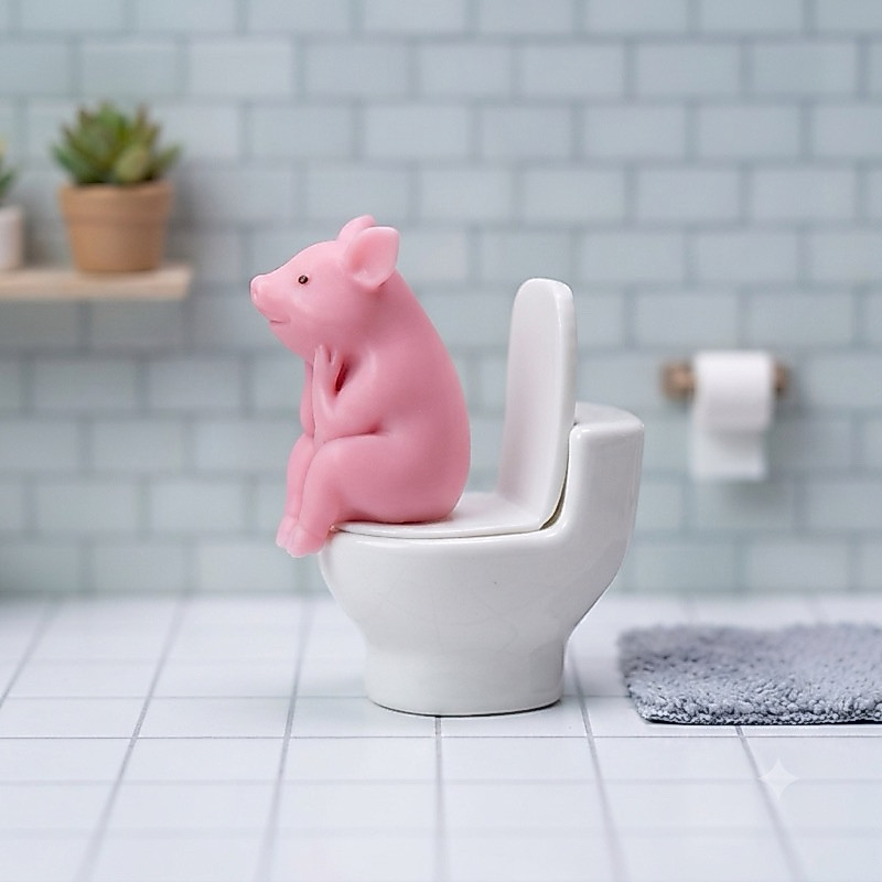 Porquinho no Vaso Sanitário Miniatura Decorativa | Enfeite Engraçado para Banheiro | Presente Criativo