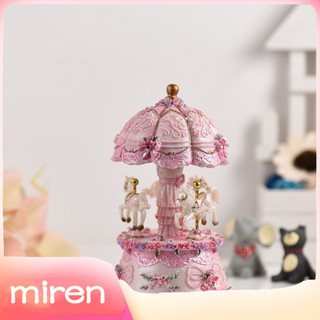 Miren.br Carrossel giratório de 3 cavalos de luxo Dream-go-round Música de corda com mudança de cor colorida LED luz