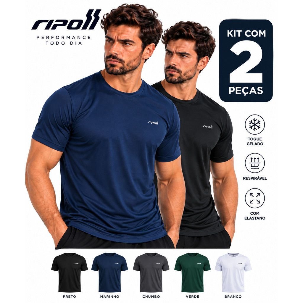 Kit 2 Camiseta Camisa Masculina Treino Dryfit Academia Corrida Elastano Esportiva Fitness Leve Conforto