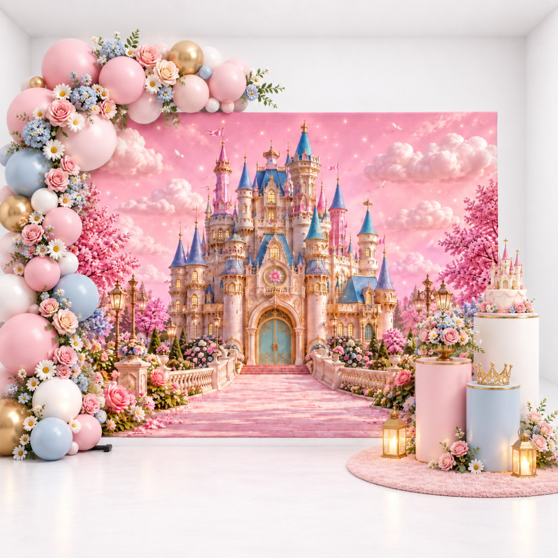 Painel Fotográfico Castelo das Princesas Tecido Sublimado Decoração de Festa