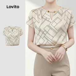 Lovito Blusa Elegante com Botões Vazados Primavera/verão Damasco para mulheres LK6AD134