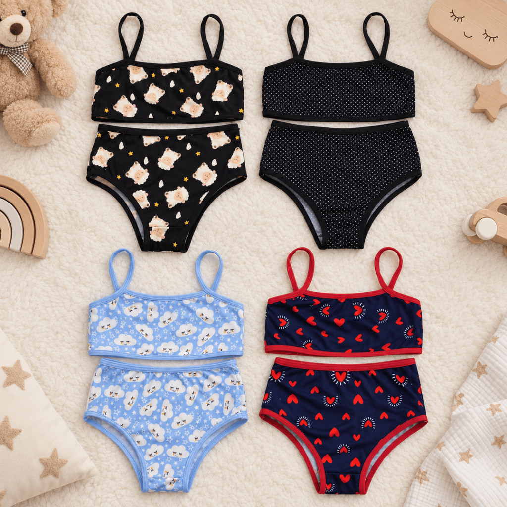Kit Conjunto Infantil Feminino Top e Calcinha em Suede Estampado Confortável Menina Dia a Dia