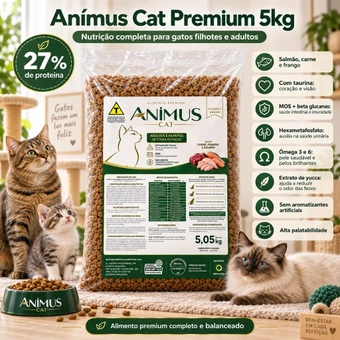 Ração Gato Premium 5kg Anímus Cat Salmão Carne Frango 27% Proteina Filhote Adulto
